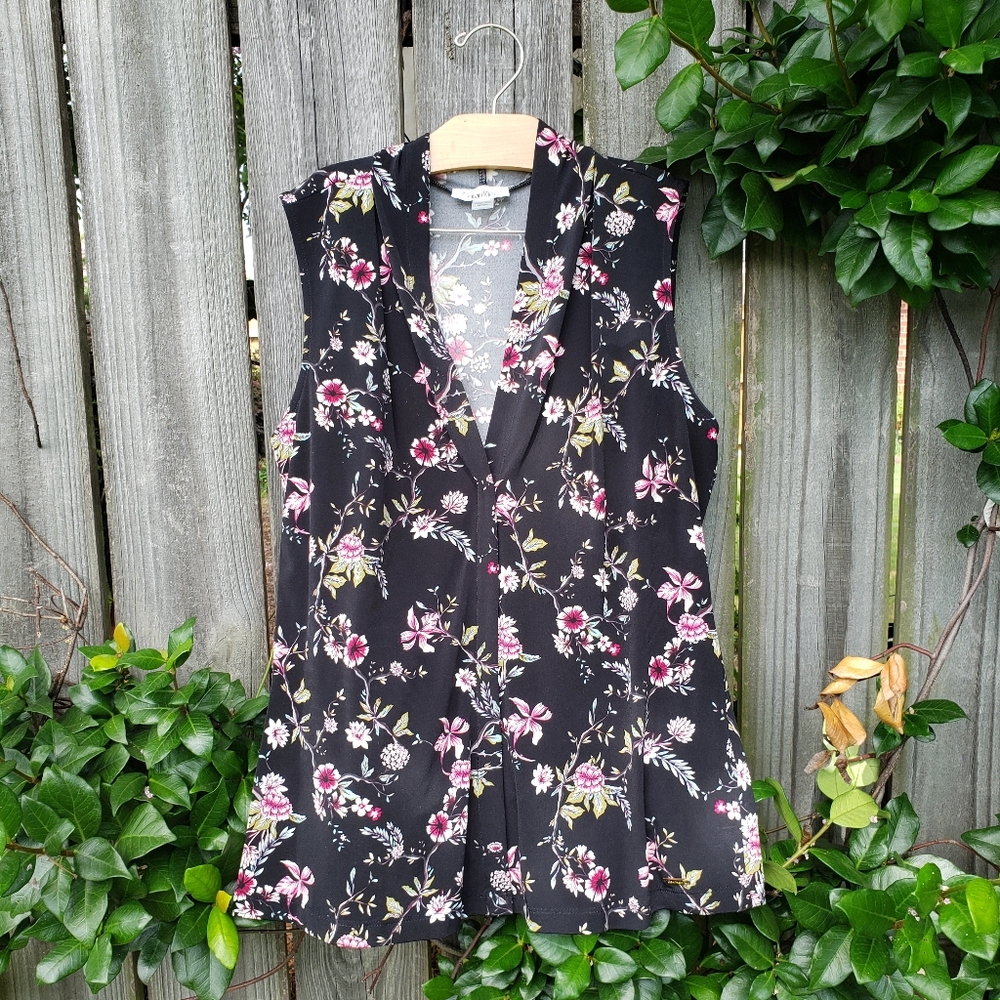 Calvin Klein black floral v-neck tank top